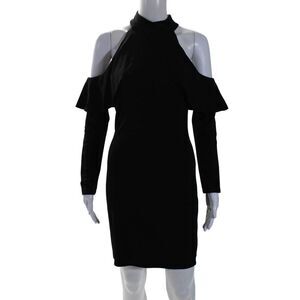 Shilla Women's High Neck Cold Shoulder Ruffle Mini Dress Black Size XS